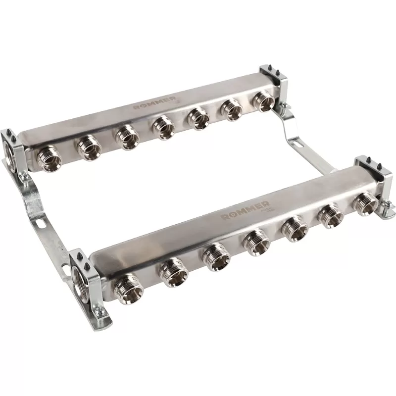 Коллектор Rommer 1"x3/4" на 7 контуров для радиаторной разводки (нерж. сталь) (RMS-4401-000007) Коллектор Rommer 1"x3/4" на 7 контуров для радиаторной разводки (нерж. сталь) (RMS-4401-000007)