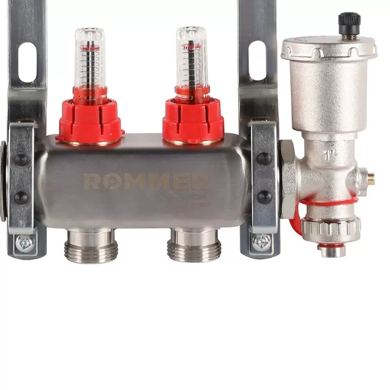 Коллектор Rommer 1"x3/4" на 2 контура с расходомерами в сборе (нерж. сталь) (RMS-1210-000002) Коллектор Rommer 1"x3/4" на 2 контура с расходомерами в сборе (нерж. сталь) (RMS-1210-000002)