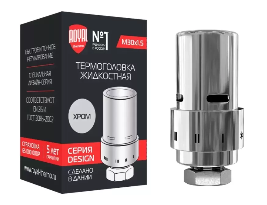 Термоголовка жидкостная Royal Thermo Design М30х1,5 (хром) (RTE07.0006M) Термоголовка жидкостная Royal Thermo Design М30х1,5 (хром) (RTE07.0006M)
