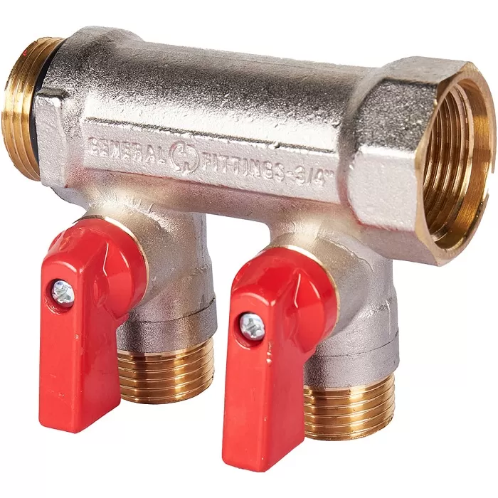 Коллектор с шаровыми кранами STOUT 3/4" , 2 отвода 1/2 (красные ручки) (SMB 6210 341202)