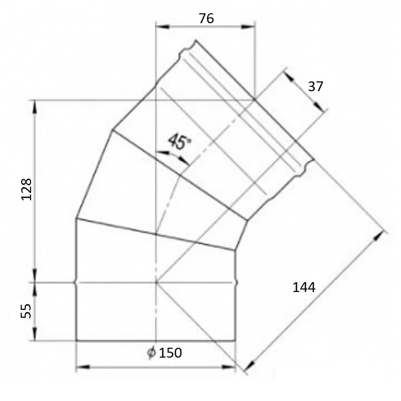Колено 3 сек. угол 135° Ferrum (430/0,5 мм) Ф150 Колено 3 сек. угол 135° Ferrum (430/0,5 мм) Ф150