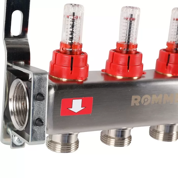 Коллектор Rommer 1"x3/4" на 4 контура с расходомерами (нерж. сталь) (RMS-1200-000004) Коллектор Rommer 1"x3/4" на 4 контура с расходомерами (нерж. сталь) (RMS-1200-000004)