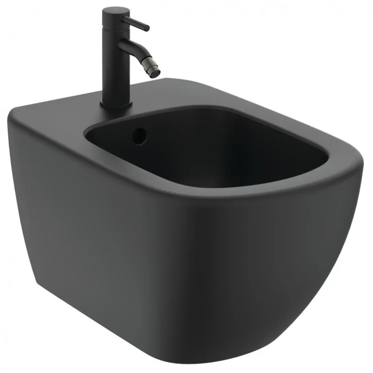 T3552V3 Ideal Standard TESI Подвесное биде, с отверстием под смеситель, с отверстием перелива, с крепежом TT0299598(для скрытого монтажа)Silk Black (Черный матовый)