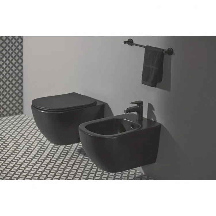 T3552V3 Ideal Standard TESI Подвесное биде, с отверстием под смеситель, с отверстием перелива, с крепежом TT0299598(для скрытого монтажа)Silk Black (Черный матовый)