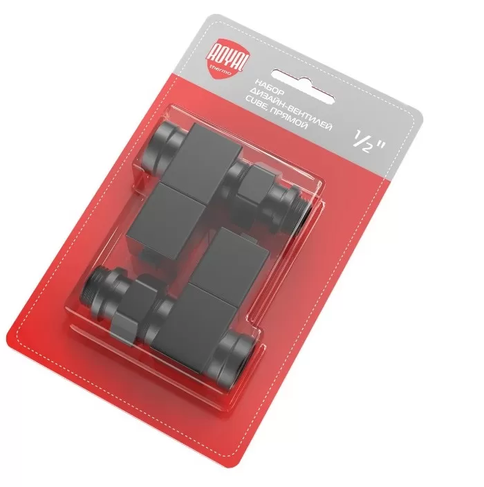 Набор дизайн-вентилей Royal Thermo CUBE, прямой (черный) 1/2" (RTE 56.0006)