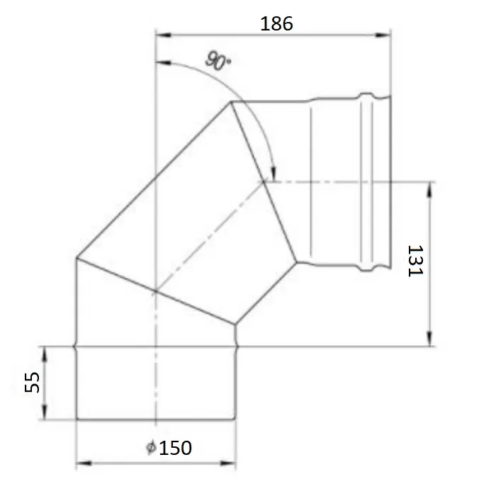 Колено угол 90° Ferrum (430/0,5 мм) Ф150 Колено угол 90° Ferrum (430/0,5 мм) Ф150