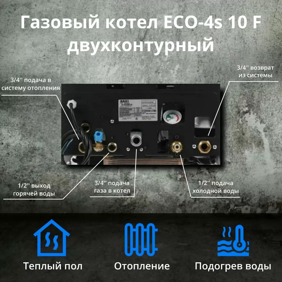 Котел газовый настенный Baxi ECO4S 10F (двухконтурный, закрытая камера) (7659668)