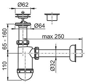 Сифон для раковины AlcaPlast (A410) (32 мм)