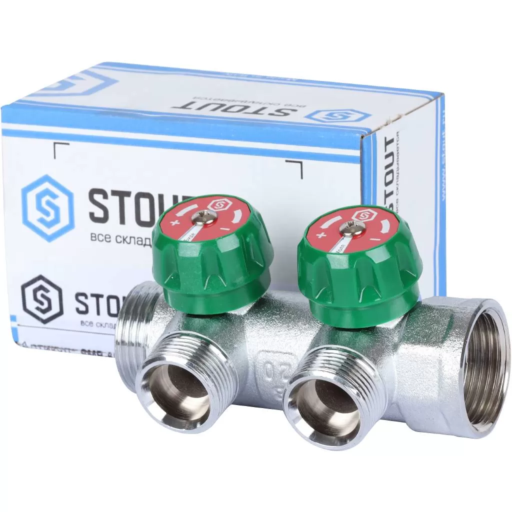 SMB-6850-013402 STOUT Коллектор регулирующий 1", 2 отвода 3/4" ЕК