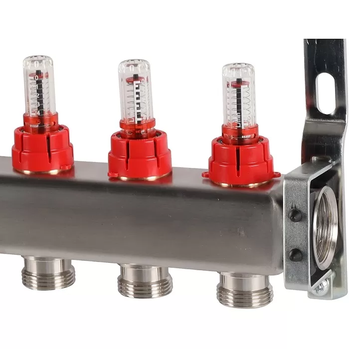 Коллектор Rommer 1"x3/4" на 7 контуров с расходомерами (нерж. сталь) (RMS-1200-000007)