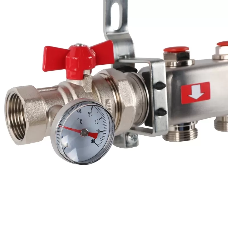 Коллектор Rommer 1"x3/4" на 6 контуров с запорными клапанами в сборе (нерж. сталь) (RMS-3210-000006)