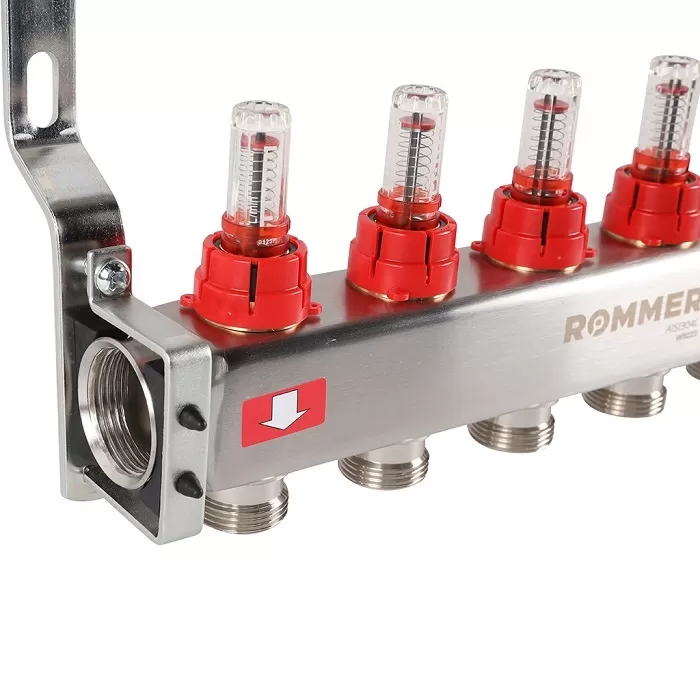 Коллектор Rommer 1"x3/4" на 5 контуров с расходомерами и запорными клапанами (RMS-1201-000005) Коллектор Rommer 1"x3/4" на 5 контуров с расходомерами и запорными клапанами (RMS-1201-000005)