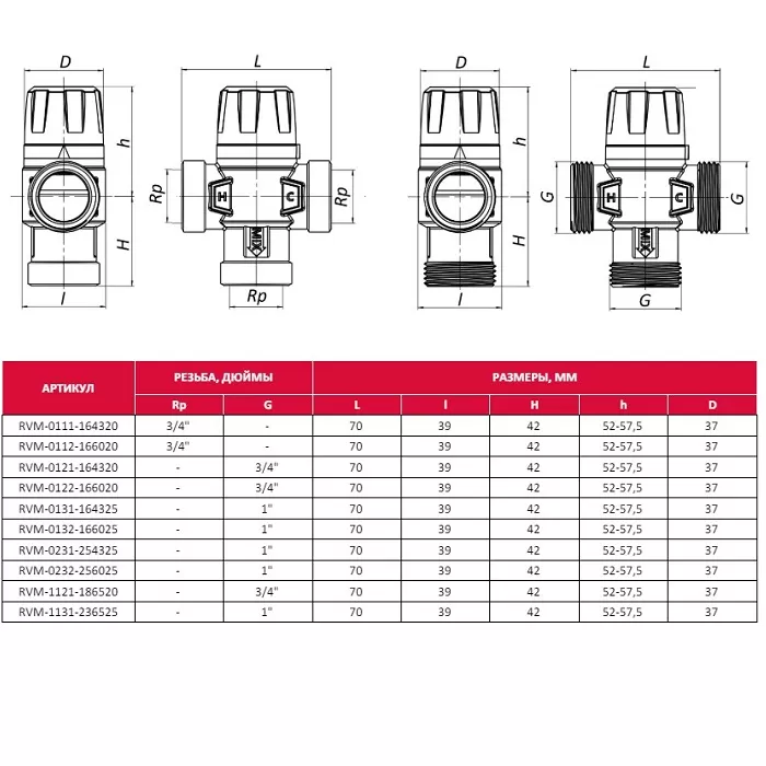 Термостатический смесительный клапан Rommer 3/4" НР 35-60 °С KV 1.6, боковое смешивание (RVM-0122-166020) Термостатический смесительный клапан Rommer 3/4" НР 35-60 °С KV 1.6, боковое смешивание (RVM-0122-166020)