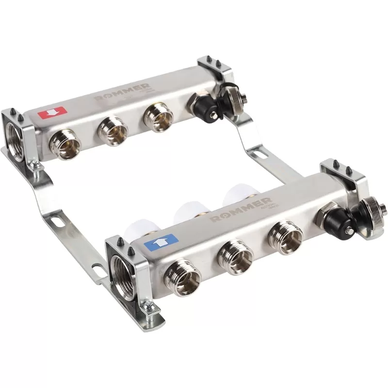 Коллектор Rommer 1"x3/4" на 3 контура с запорными клапанами (нерж. сталь) (RMS-3201-000003) Коллектор Rommer 1"x3/4" на 3 контура с запорными клапанами (нерж. сталь) (RMS-3201-000003)