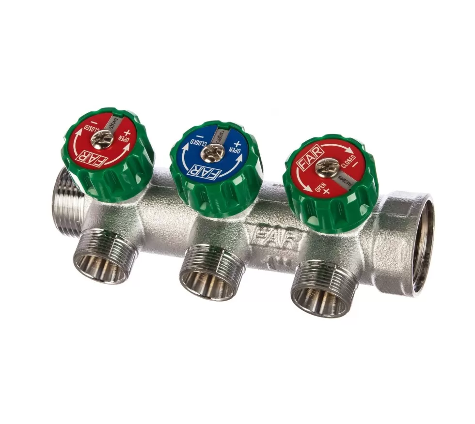 Коллектор FAR 3/4"х1/2" на 3 отвода евроконус (ВР-НР) (FK 3822 3412)