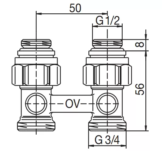 Узел нижнего подключения Oventrop Multiflex F ZB прямой R 1/2 НР х G 3/4 НР (арт. 1015883)