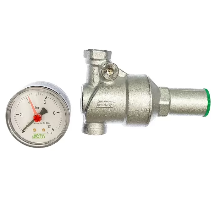 Хромированный редуктор FAR 1/2" ВР мембранный с манометром 1-6 атм (FA 2855 12)