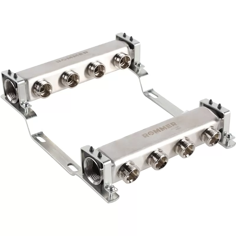 Коллектор Rommer 1"x3/4" на 4 контура для радиаторной разводки (нерж. сталь) (RMS-4401-000004) Коллектор Rommer 1"x3/4" на 4 контура для радиаторной разводки (нерж. сталь) (RMS-4401-000004)