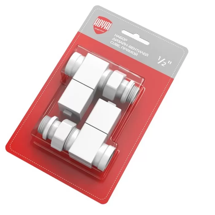 Набор дизайн-вентилей Royal Thermo CUBE, прямой (белый) 1/2" (RTE 56.0005)