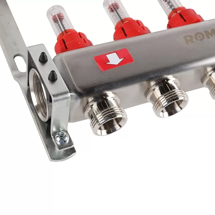 Коллектор Rommer 1"x3/4" на 5 контуров с расходомерами (нерж. сталь) (RMS-1200-000005) Коллектор Rommer 1"x3/4" на 5 контуров с расходомерами (нерж. сталь) (RMS-1200-000005)