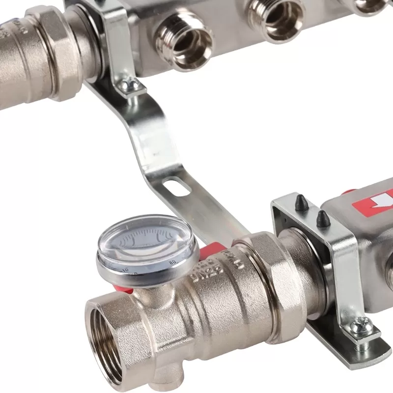 Коллектор Rommer 1"x3/4" на 3 контура с запорными клапанами в сборе (нерж. сталь) (RMS-3210-000003) Коллектор Rommer 1"x3/4" на 3 контура с запорными клапанами в сборе (нерж. сталь) (RMS-3210-000003)