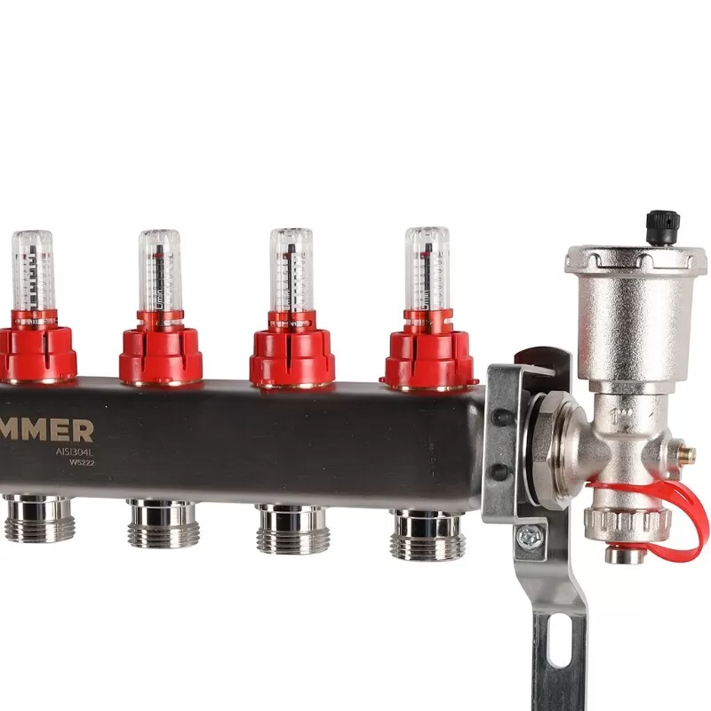 Коллектор Rommer 1"x3/4" на 7 контуров с расходомерами в сборе (нерж. сталь) (RMS-1210-000007)