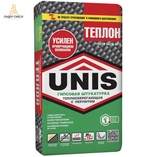 Штукатурка гипсовая Unis Теплон армированный 30 кг Штукатурка гипсовая Unis Теплон армированный 30 кг