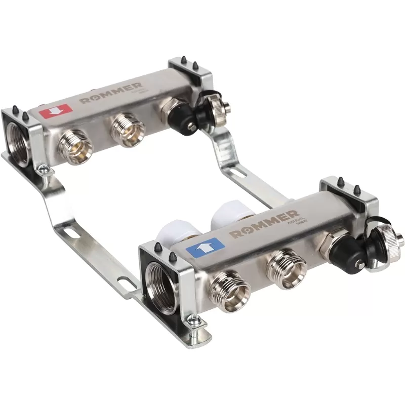 Коллектор Rommer 1"x3/4" на 2 контура с запорными клапанами (нерж. сталь) (RMS-3201-000002) Коллектор Rommer 1"x3/4" на 2 контура с запорными клапанами (нерж. сталь) (RMS-3201-000002)