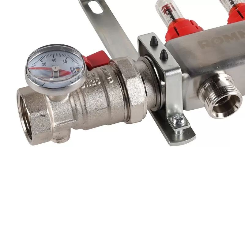 Коллектор Rommer 1"x3/4" на 2 контура с расходомерами в сборе (нерж. сталь) (RMS-1210-000002) Коллектор Rommer 1"x3/4" на 2 контура с расходомерами в сборе (нерж. сталь) (RMS-1210-000002)