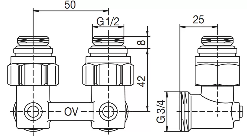 Узел нижнего подключения Oventrop Multiflex F ZB угловой R 1/2  НР х G 3/4 НР (арт. 1015884)