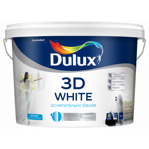 Dulux 3D White водно-дисперсионная матовая, Белый