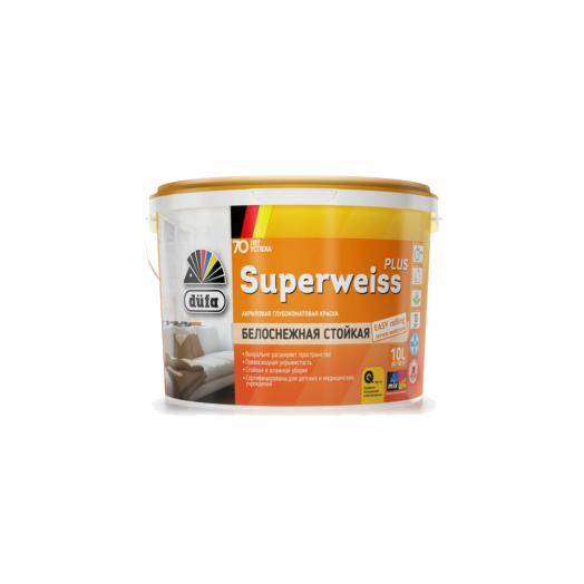 Dufa Retail Superweiss Plus для стен и потолков акриловая глубокоматовая, Белый Dufa Retail Superweiss Plus для стен и потолков акриловая глубокоматовая, Белый