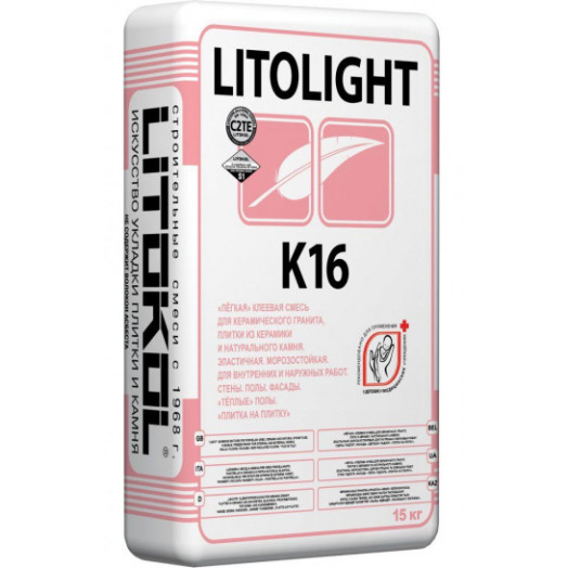 Клей эластичный для плитки 15 кг LITOLIGHT