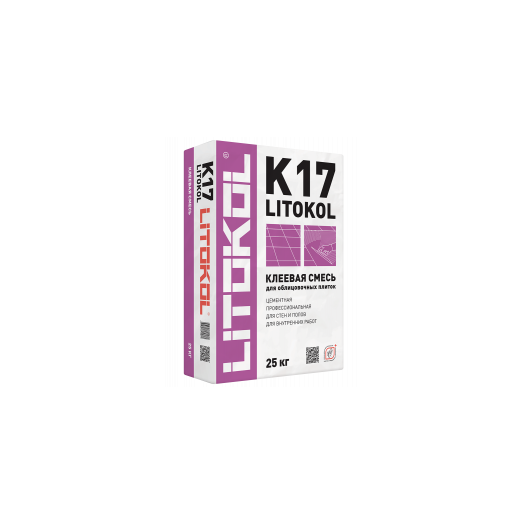 Цементная серая клеевая смесь для плитки LITOKOL K17-клеевая смесь (класс С1) 25кг