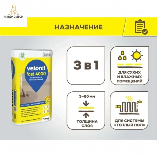 Пол наливной Vetonit Fast 4000 Универсальный 20 кг Пол наливной Vetonit Fast 4000 Универсальный 20 кг