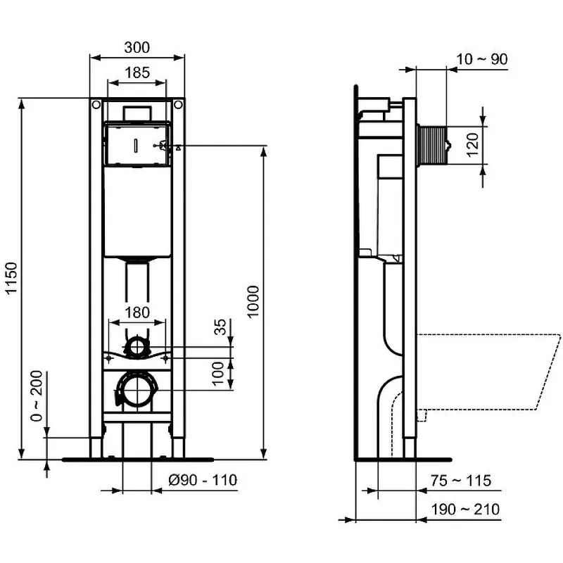 E233267 Ideal Standard PROSYS ECO FRAME M Встраиваемая инсталляция для монтажа подвесных унитазов