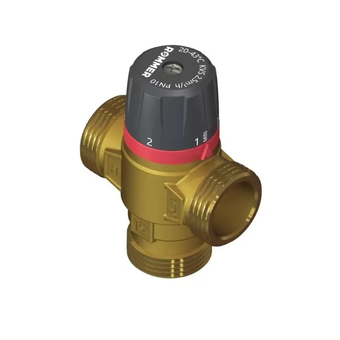 Термостатический смесительный клапан Rommer 1" НР 35-60°С KV 1.6, боковое смешивание (RVM-0132-166025)