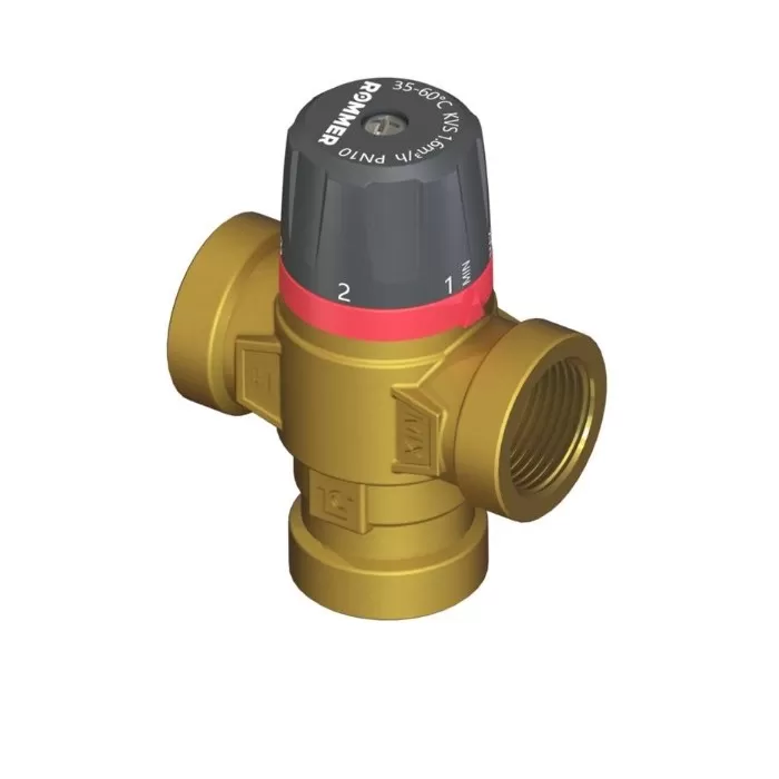 Термостатический смесительный клапан Rommer 3/4" ВР 20-43 °С KV 1.6, боковое смешивание (RVM-0111-164320)