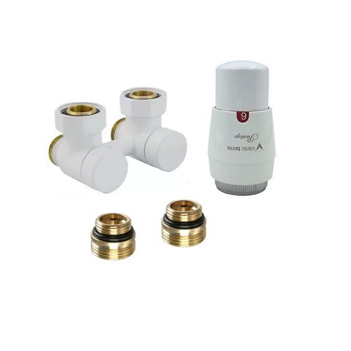 Комлект Vario Term Premium Eleganckie 3/4" для углового подключения с термоголовкой, белый (EPRNYGS0206C/FK)