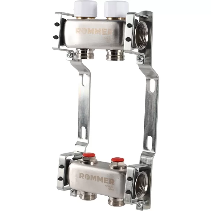 Коллектор Rommer 1"x3/4" на 2 контура с запорными клапанами (нерж. сталь) (RMS-3200-000002)