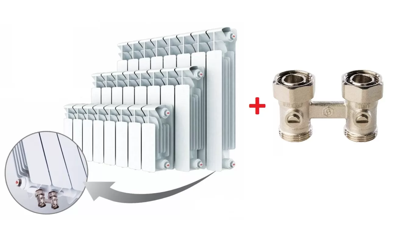 Биметаллический радиатор Rifar Base Ventil 500, 9 секций, с нижним правым подключением