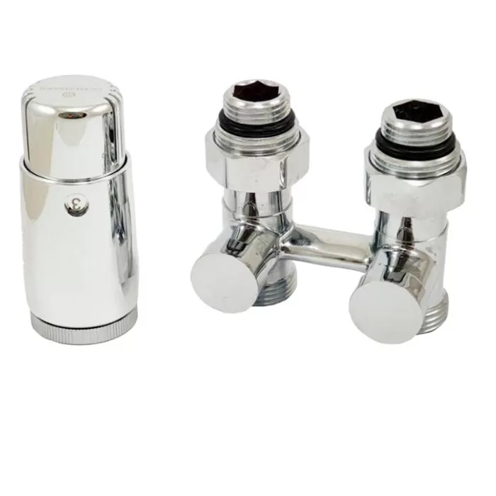 Комплект узла нижнего подкл SCHLOSSER прямой STANDARD 3/4" (хром) с термоголовкой М30х1,5, ниппеля 1/2"Х3/4" (600800057)