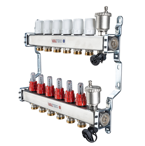 Коллекторный блок Valtec 1 дюйм, 4 x 3/4 дюйма, евроконус со встроенными расходомерами  (VTc.586.EMNX.0604)