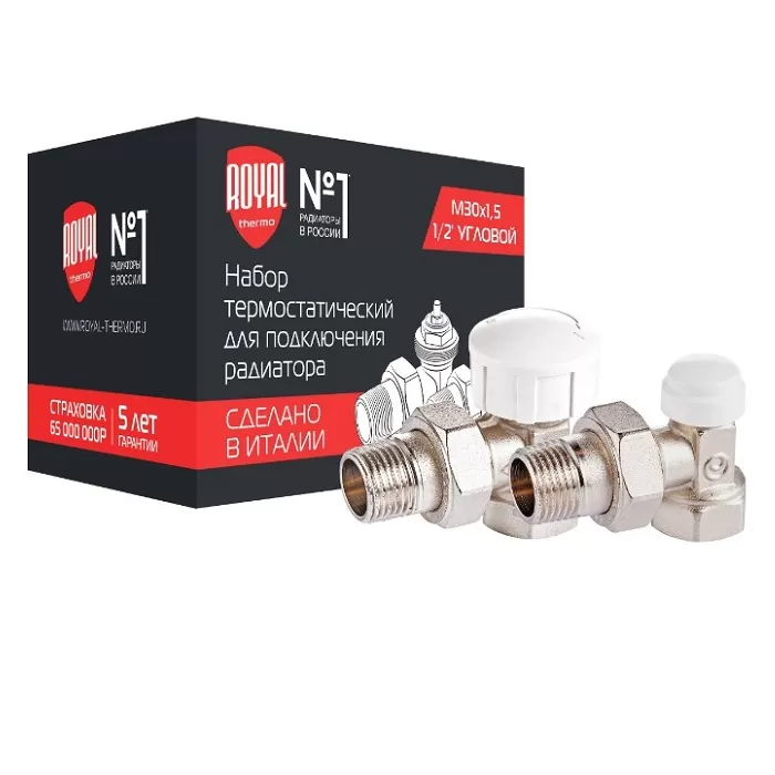 Набор термостатический Royal Thermo для радиатора угловой 1/2" М30х1,5 (RTE 07.009)