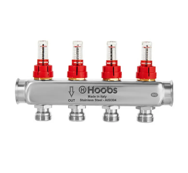 Коллектор Hoobs 1"х3/4" 8 выходов, из нержавеющей стали, с расходомерами