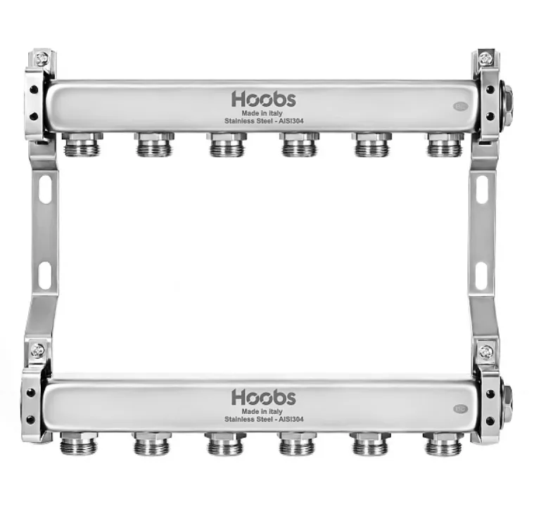 Коллектор Hoobs 1"х3/4" 11 выходов, нержавеющая сталь, кронштейны, без регуляторов Коллектор Hoobs 1"х3/4" 11 выходов, нержавеющая сталь, кронштейны, без регуляторов