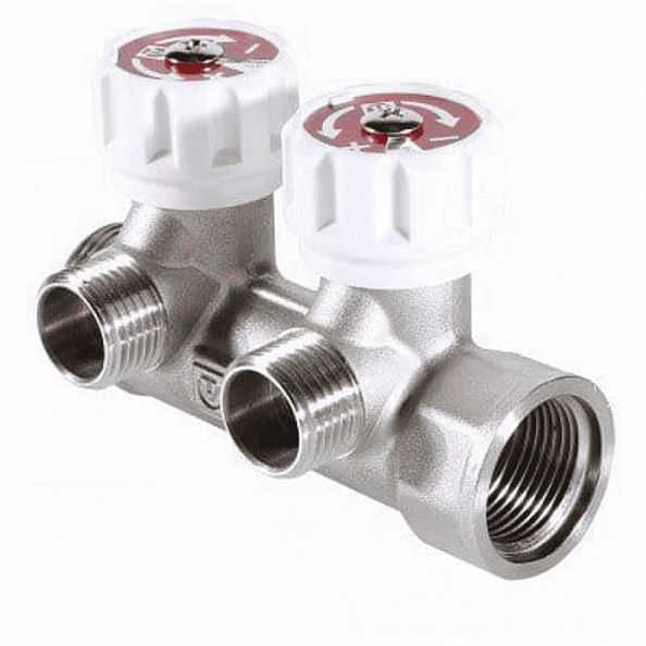 Коллектор c регулирующими вентилями Valtec 3/4", 2 х 1/2" (VTc.570.N.0502) Коллектор c регулирующими вентилями Valtec 3/4", 2 х 1/2" (VTc.570.N.0502)